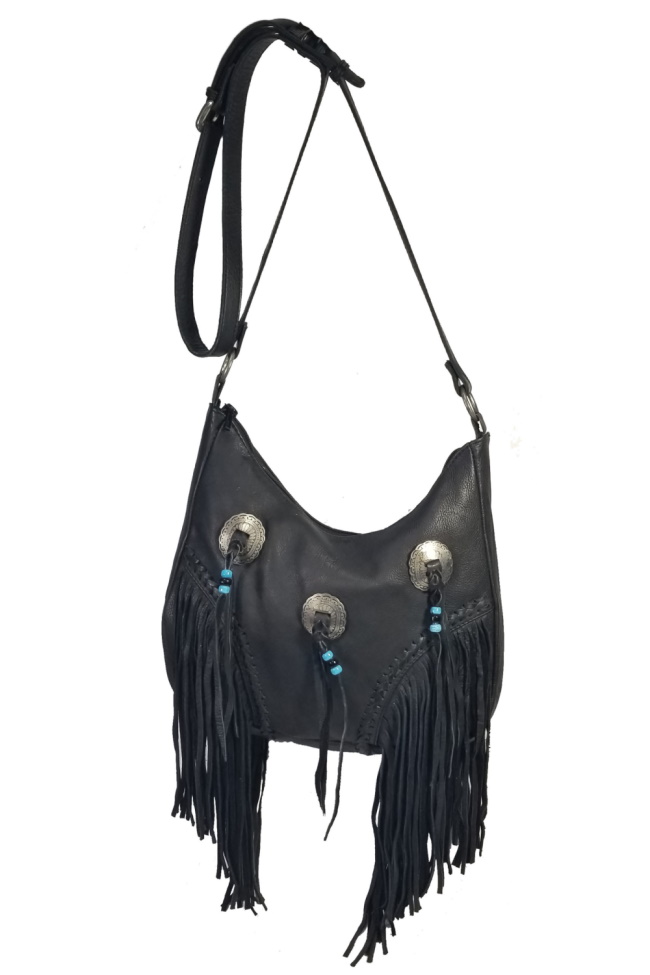 (image for) Beaded Three Concho Soft Leather Shoulder Bag